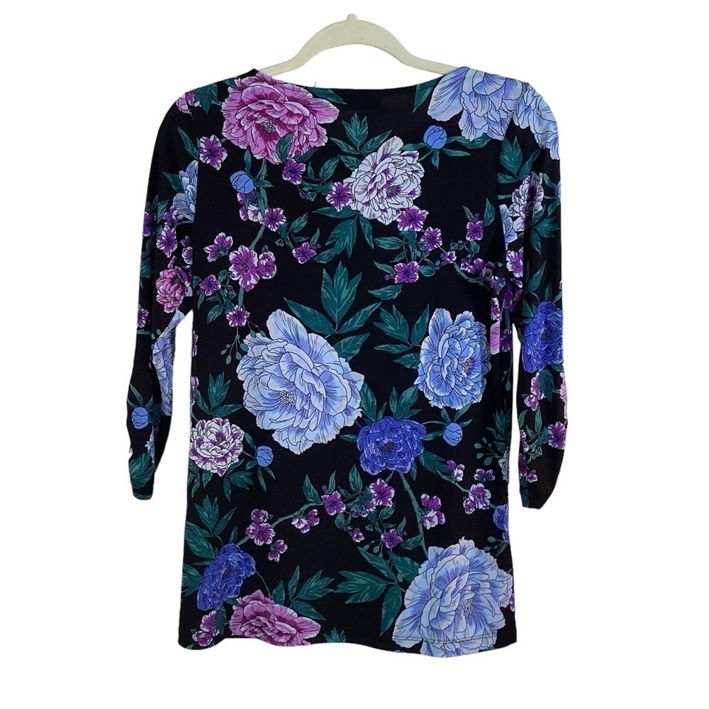 Susan Graver Women’s Floral 3/4 Sleeve Tunic Top With Beading.  Size XXS - Picture 2 of 6